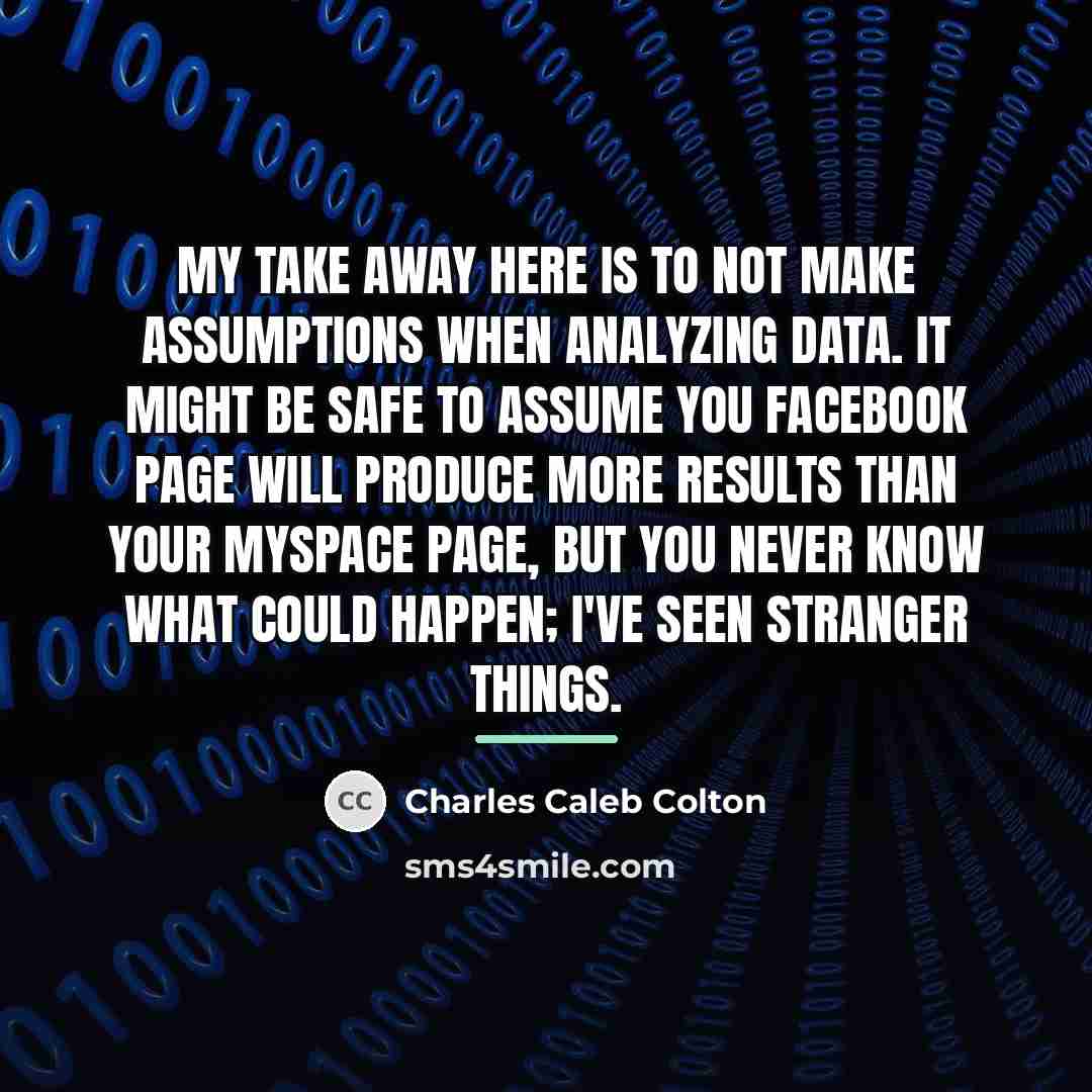“My take away here is to not make assumptions when…” quote by Charles Caleb Colton