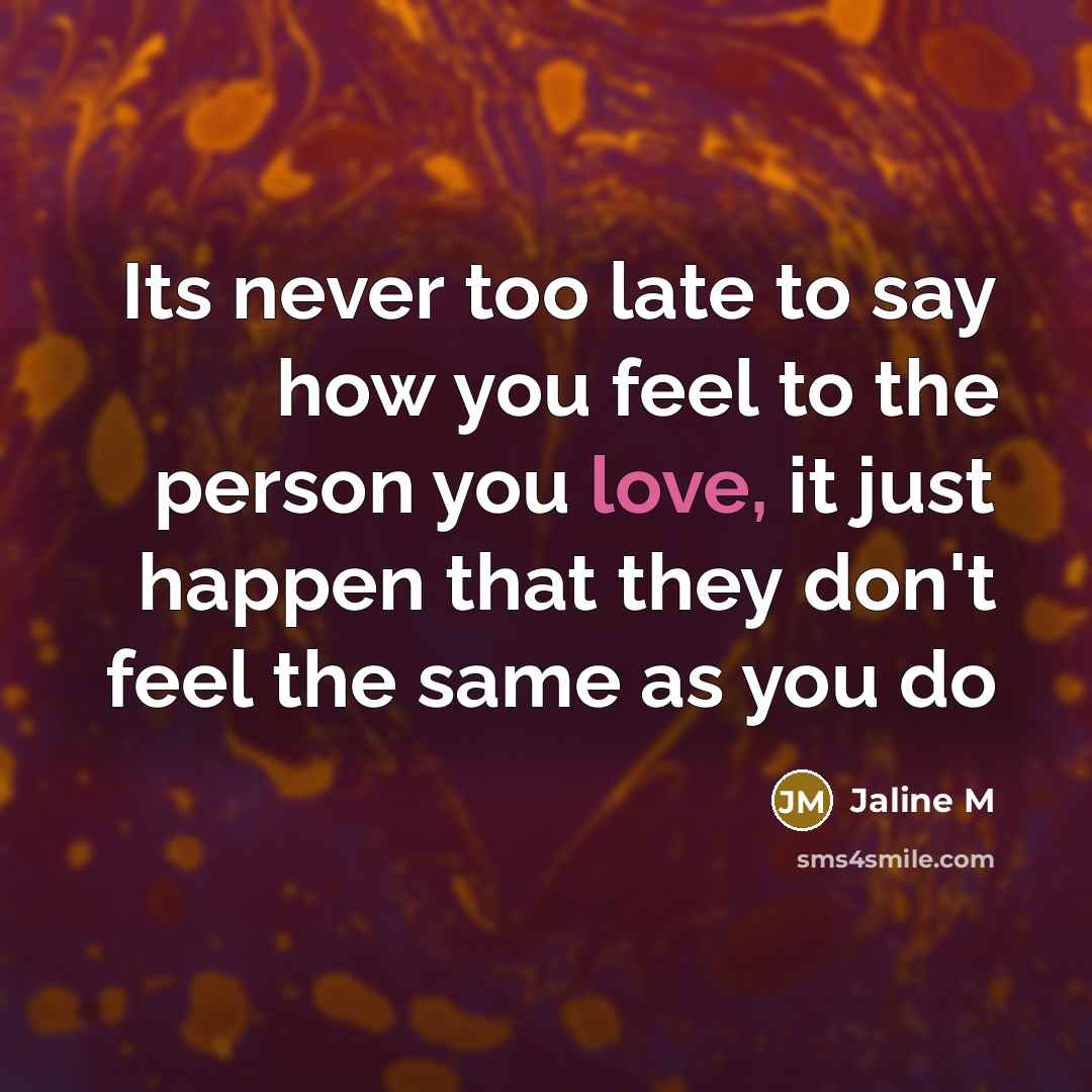 “Its never too late to say how you feel to the person you love, it just happen that they don't feel the same as you do” quote by Jaline M