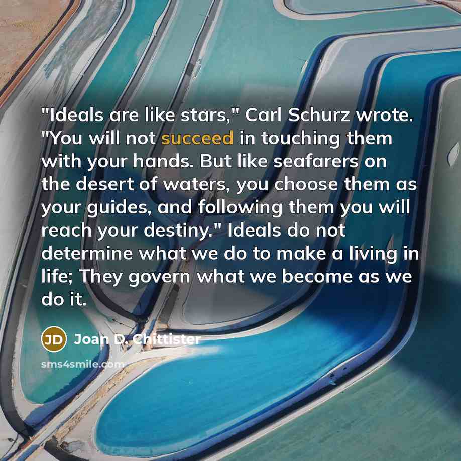 “"Ideals are like stars," Carl Schurz wrote. "You will not…” quote by Joan D. Chittister
