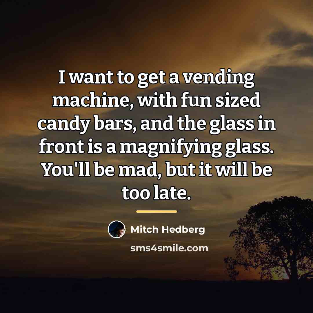“I want to get a vending machine, with fun sized…” quote by Mitch Hedberg