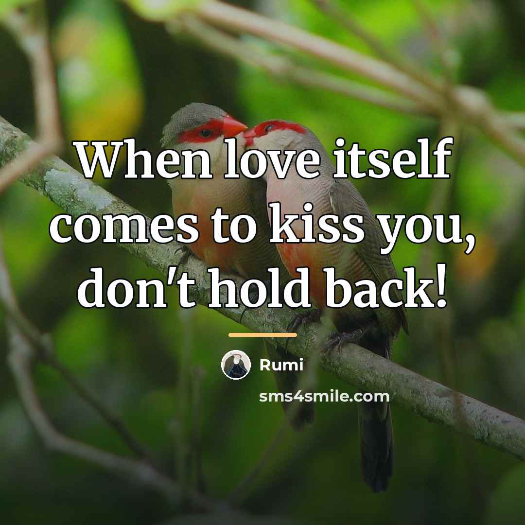 “When love itself comes to kiss you, don't hold back!…” quote by Rumi