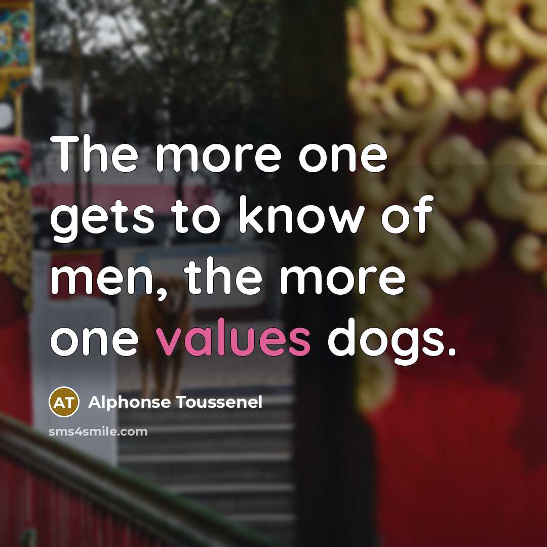 “The more one gets to know of men, the more one values dogs.” quote by Alphonse Toussenel