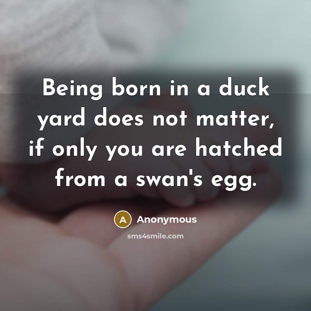 “Being born in a duck yard does not matter, if only you are hatched from a swan's egg.” quote by Anonymous