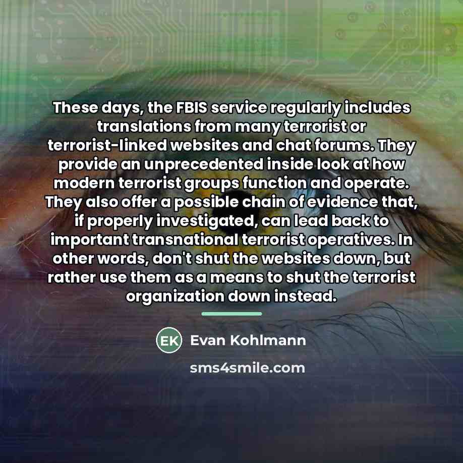 “These days, the FBIS service regularly includes translations from many…” quote by Evan Kohlmann