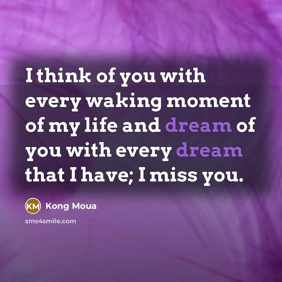 “I think of you with every waking moment of my life and dream of you with every dream that I have; I miss you.” quote by Kong Moua