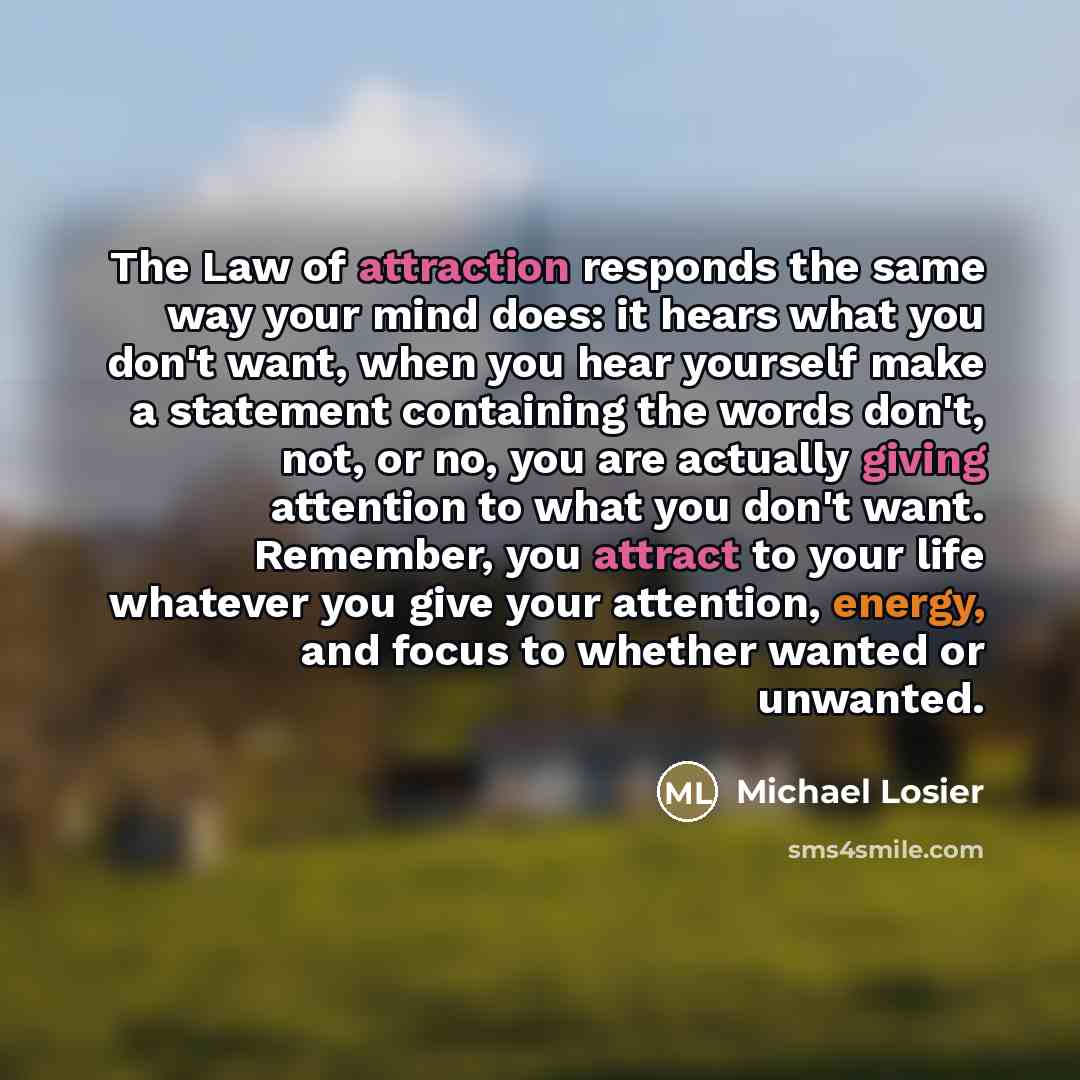 “The Law of attraction responds the same way your mind…” quote by Michael Losier