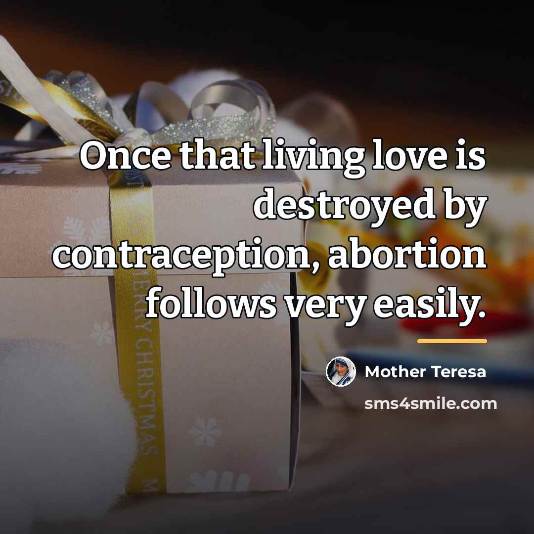 “Once that living love is destroyed by contraception, abortion follows…” quote by Mother Teresa