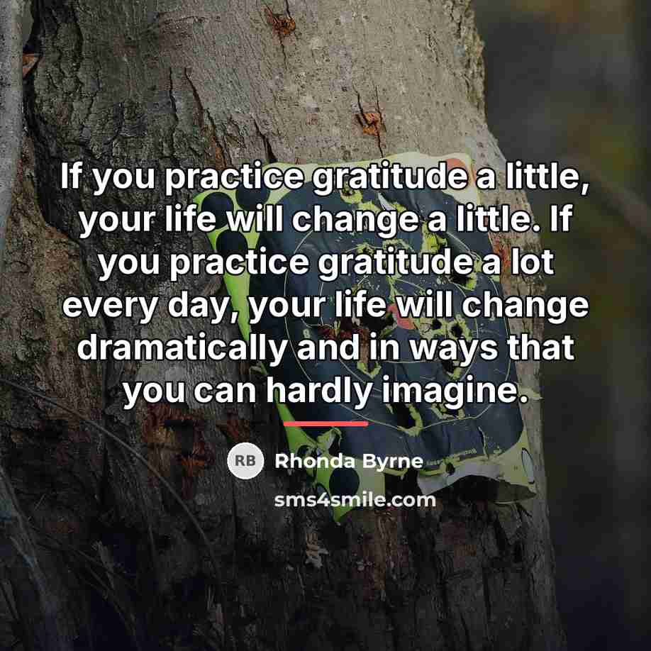 “If you practice gratitude a little, your life will change…” quote by Rhonda Byrne