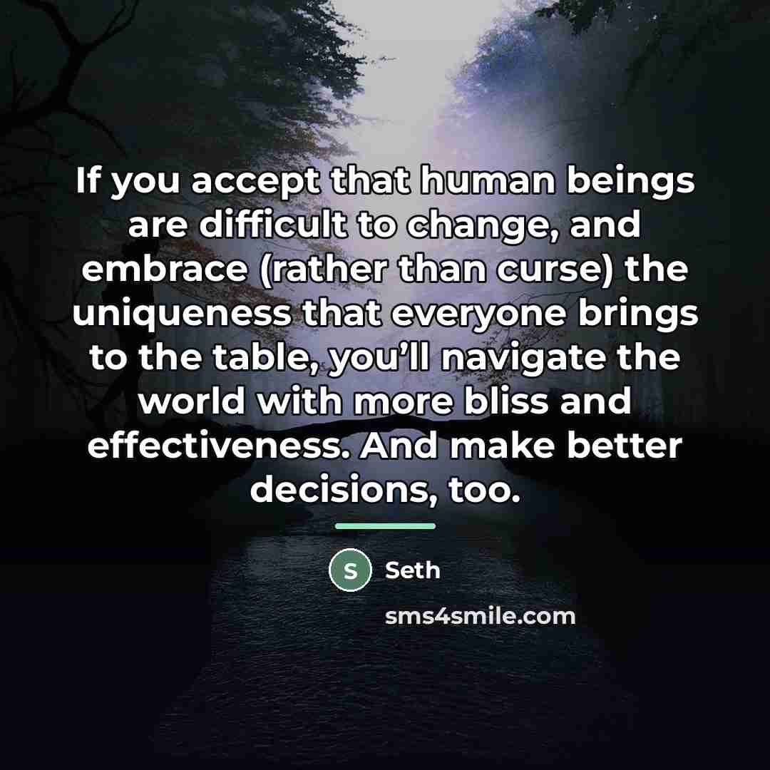 “If you accept that human beings are difficult to change,…” quote by Seth
