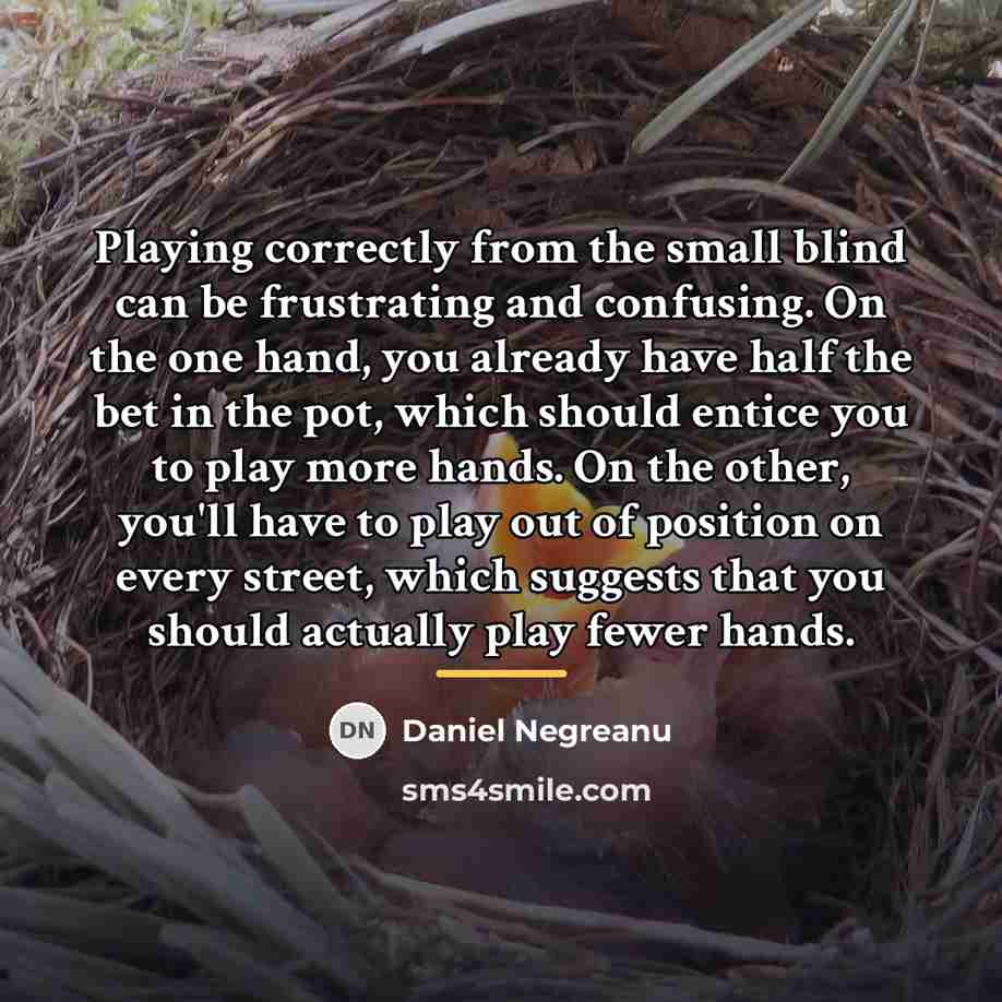 “Playing correctly from the small blind can be frustrating and…” quote by Daniel Negreanu