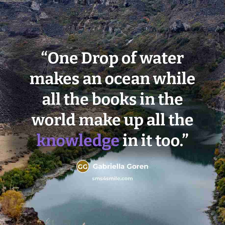 “One Drop of water makes an ocean while all the books in the world make up all the knowledge in it too.” quote by Gabriella Goren