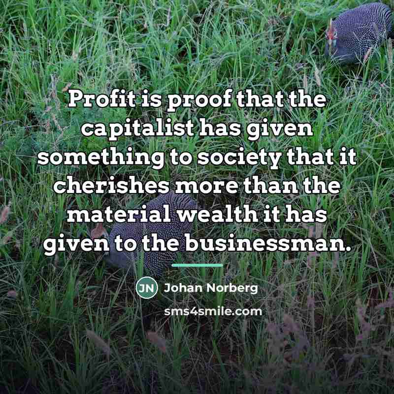 “Profit is proof that the capitalist has given something to…” quote by Johan Norberg