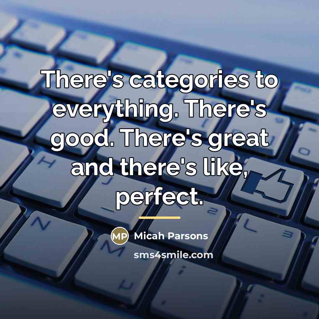“There's categories to everything. There's good. There's great and there's…” quote by Micah Parsons