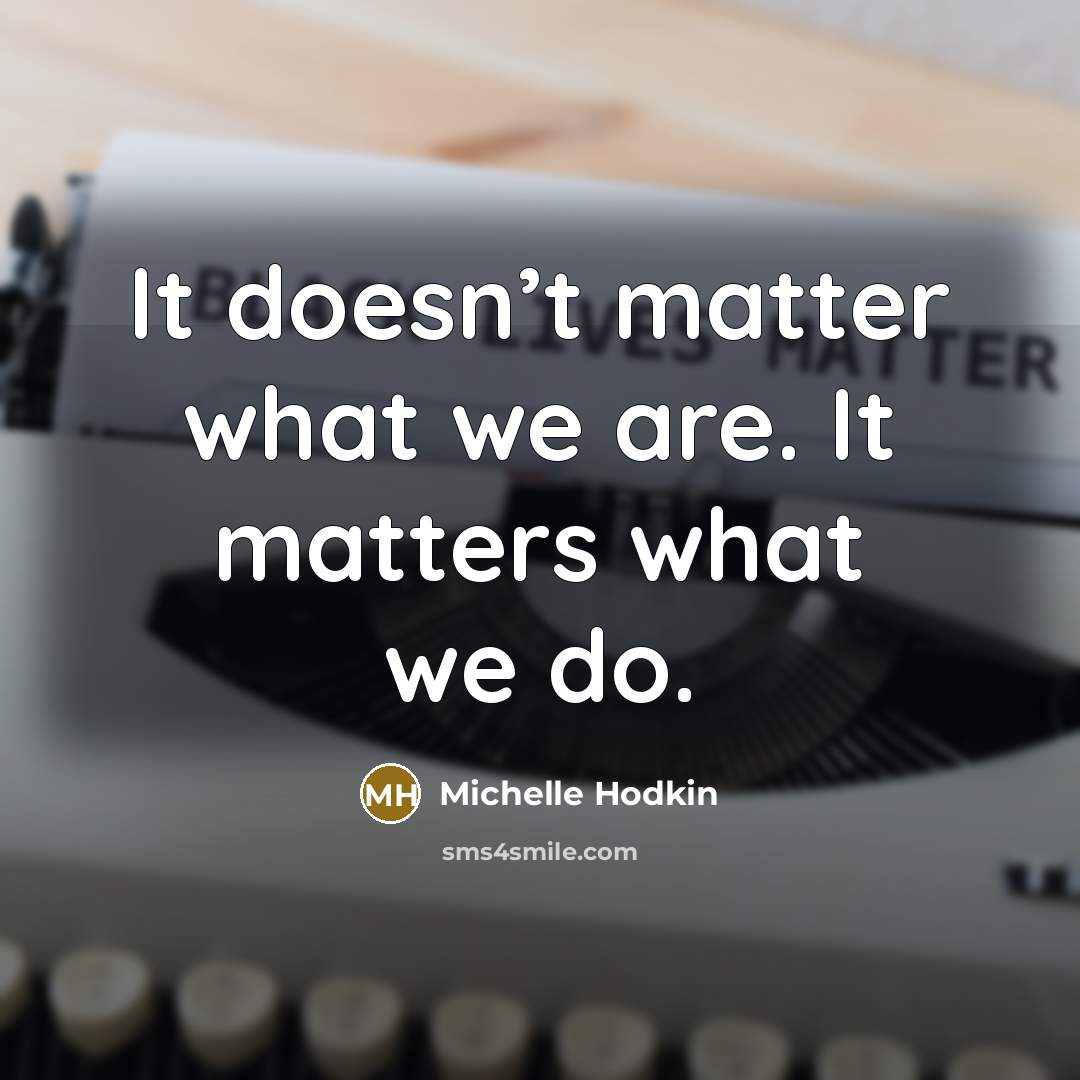 “It doesn’t matter what we are. It matters what we…” quote by Michelle Hodkin