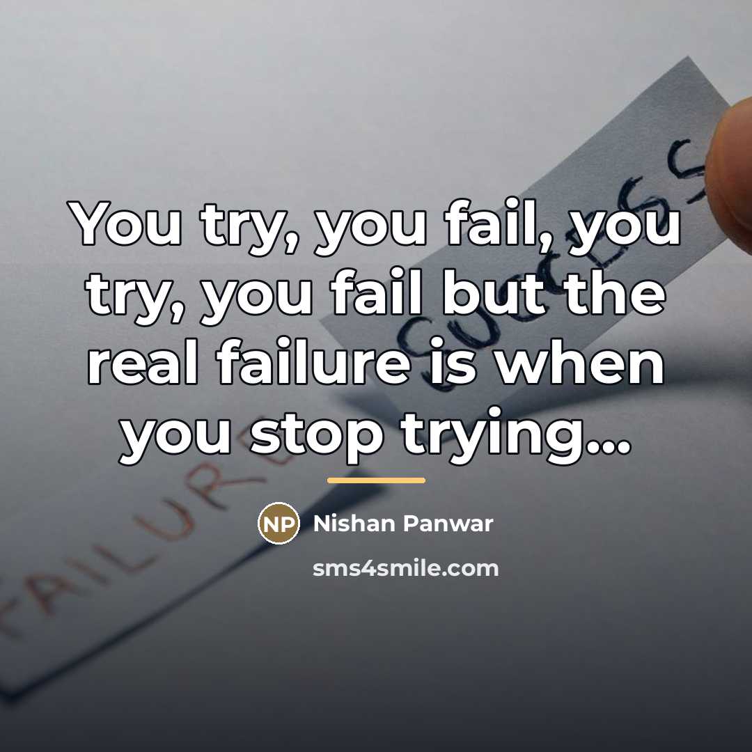 “You try, you fail, you try, you fail but the…” quote by Nishan Panwar