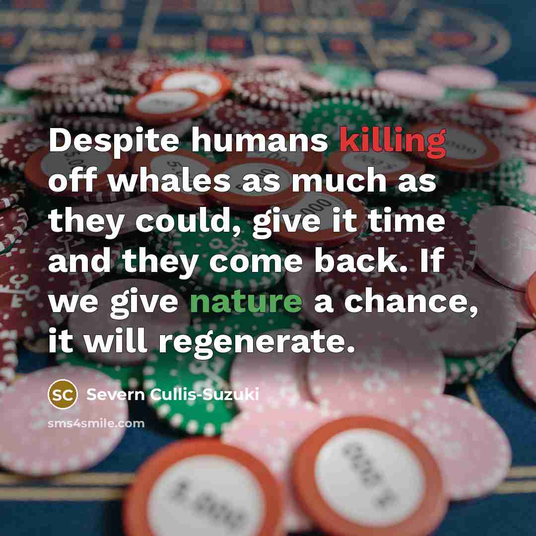“Despite humans killing off whales as much as they could,…” quote by Severn Cullis-Suzuki