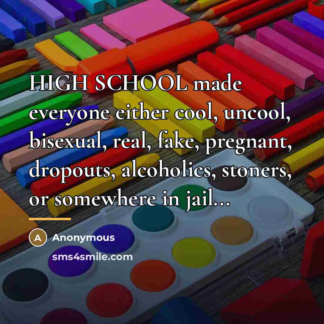 “HIGH SCHOOL made everyone either cool, uncool, bisexual, real, fake,…” quote by Anonymous