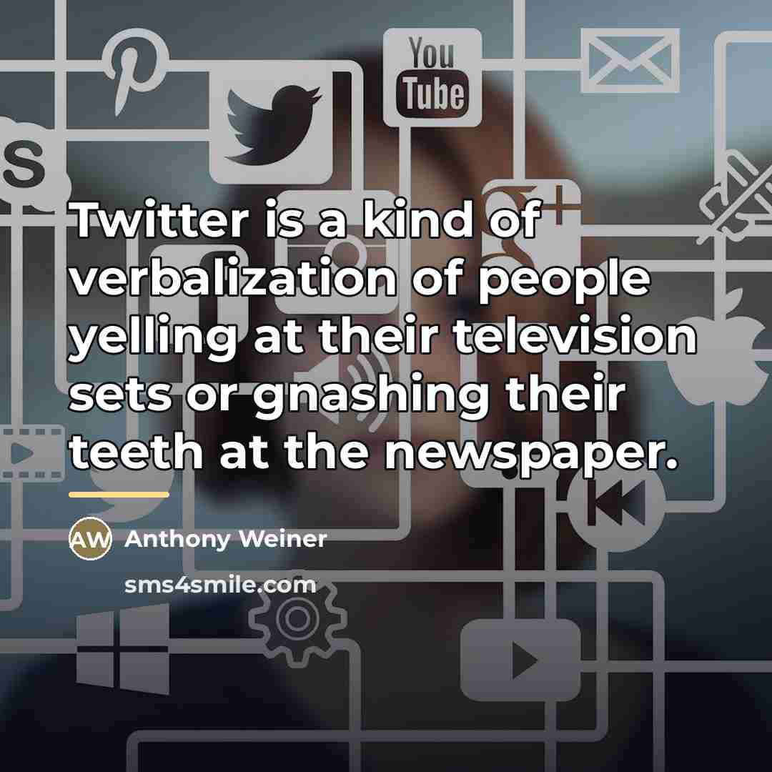 “Twitter is a kind of verbalization of people yelling at…” quote by Anthony Weiner