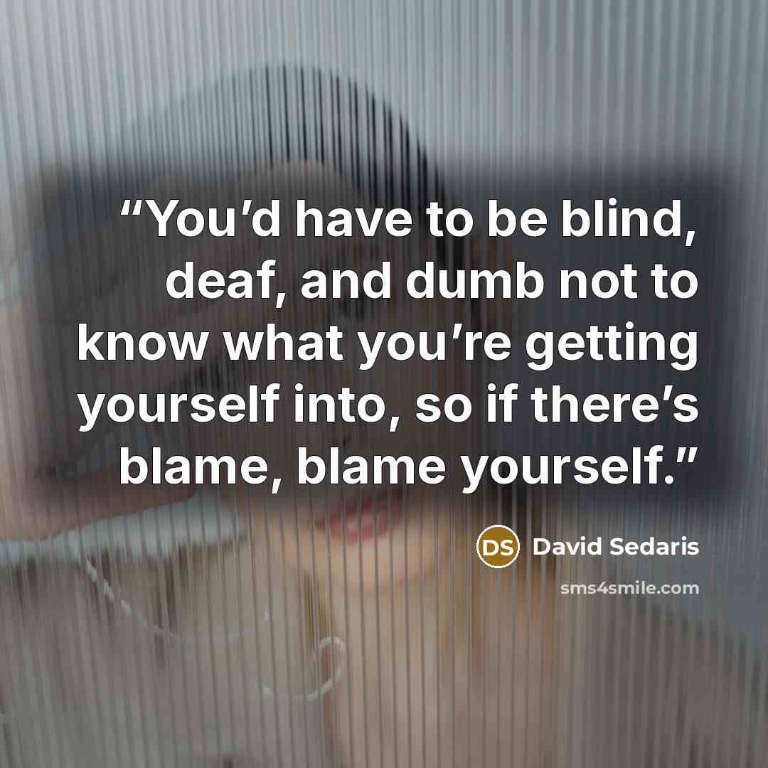 “You’d have to be blind, deaf, and dumb not to know what you’re getting yourself into, so if there’s blame, blame yourself.” quote by David Sedaris