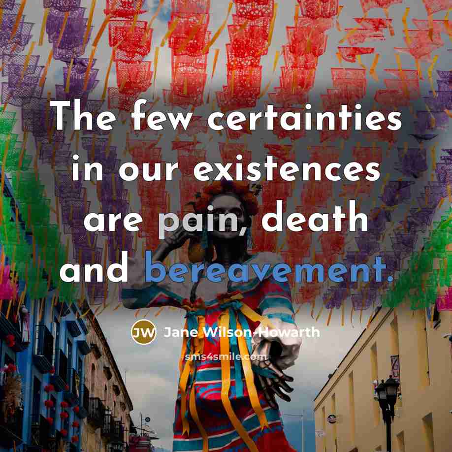 “The few certainties in our existences are pain, death and…” quote by Jane Wilson-Howarth