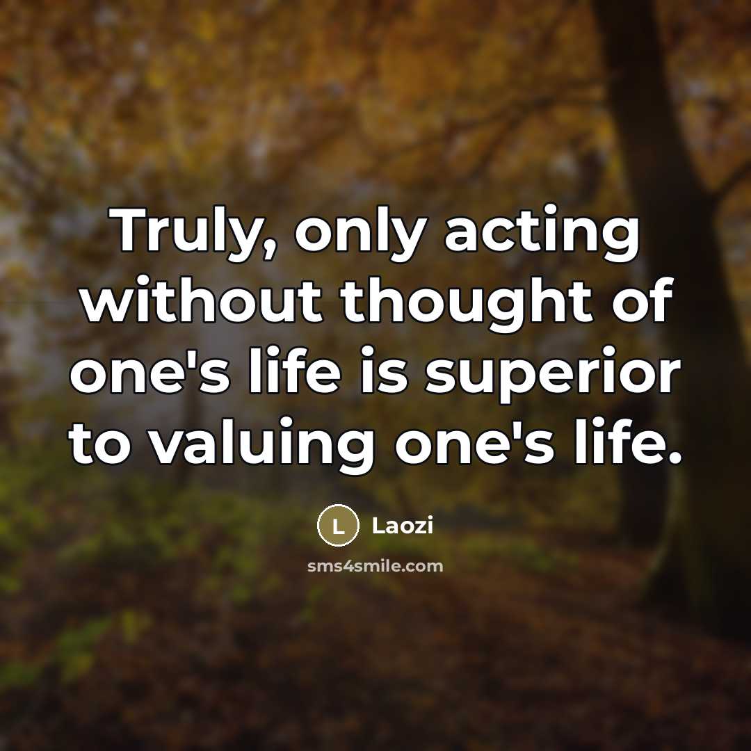 “Truly, only acting without thought of one's life is superior…” quote by Laozi