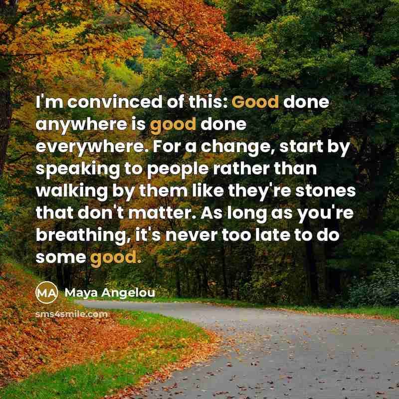 “I'm convinced of this: Good done anywhere is good done…” quote by Maya Angelou