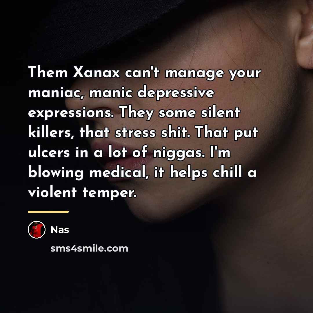 “Them Xanax can't manage your maniac, manic depressive expressions. They…” quote by Nas