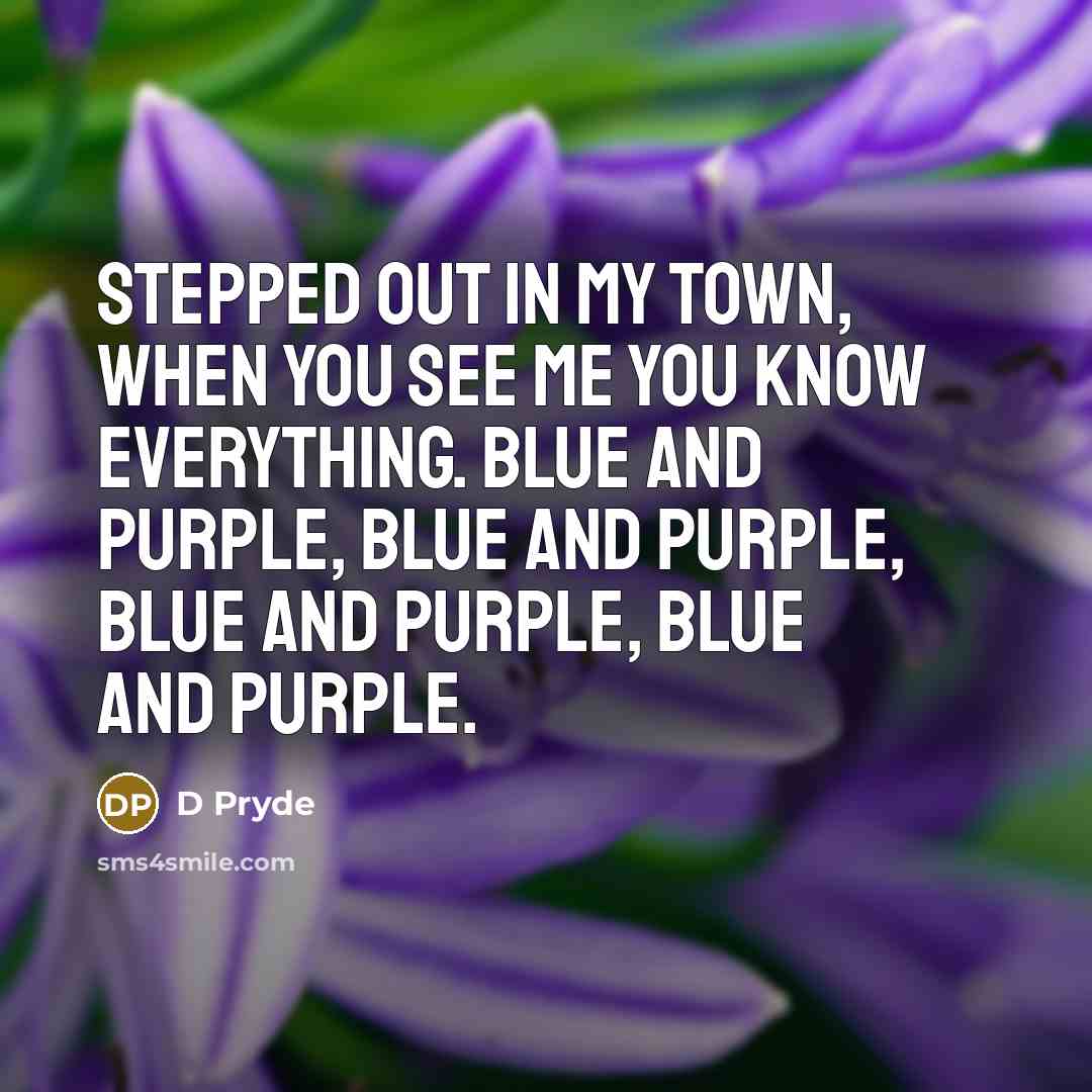 “Stepped out in my town, when you see me you know everything. Blue and purple, blue and purple, blue and purple, blue and purple.” quote by D Pryde