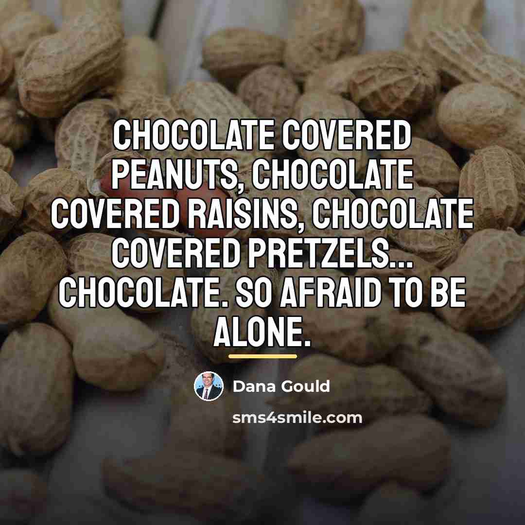 “Chocolate covered peanuts, chocolate covered raisins, chocolate covered pretzels... Chocolate.…” quote by Dana Gould