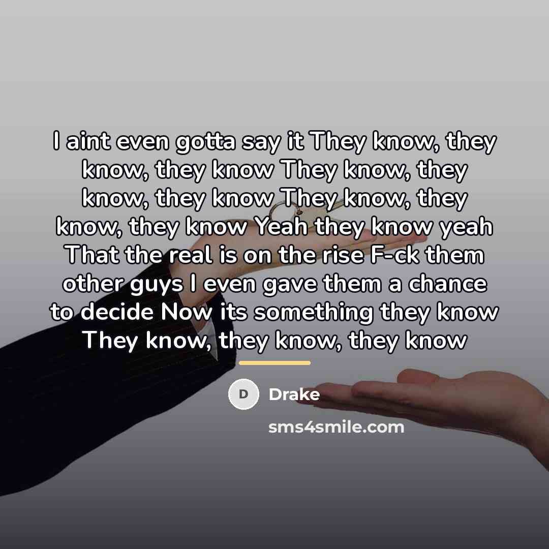 “I aint even gotta say it They know, they know,…” quote by Drake
