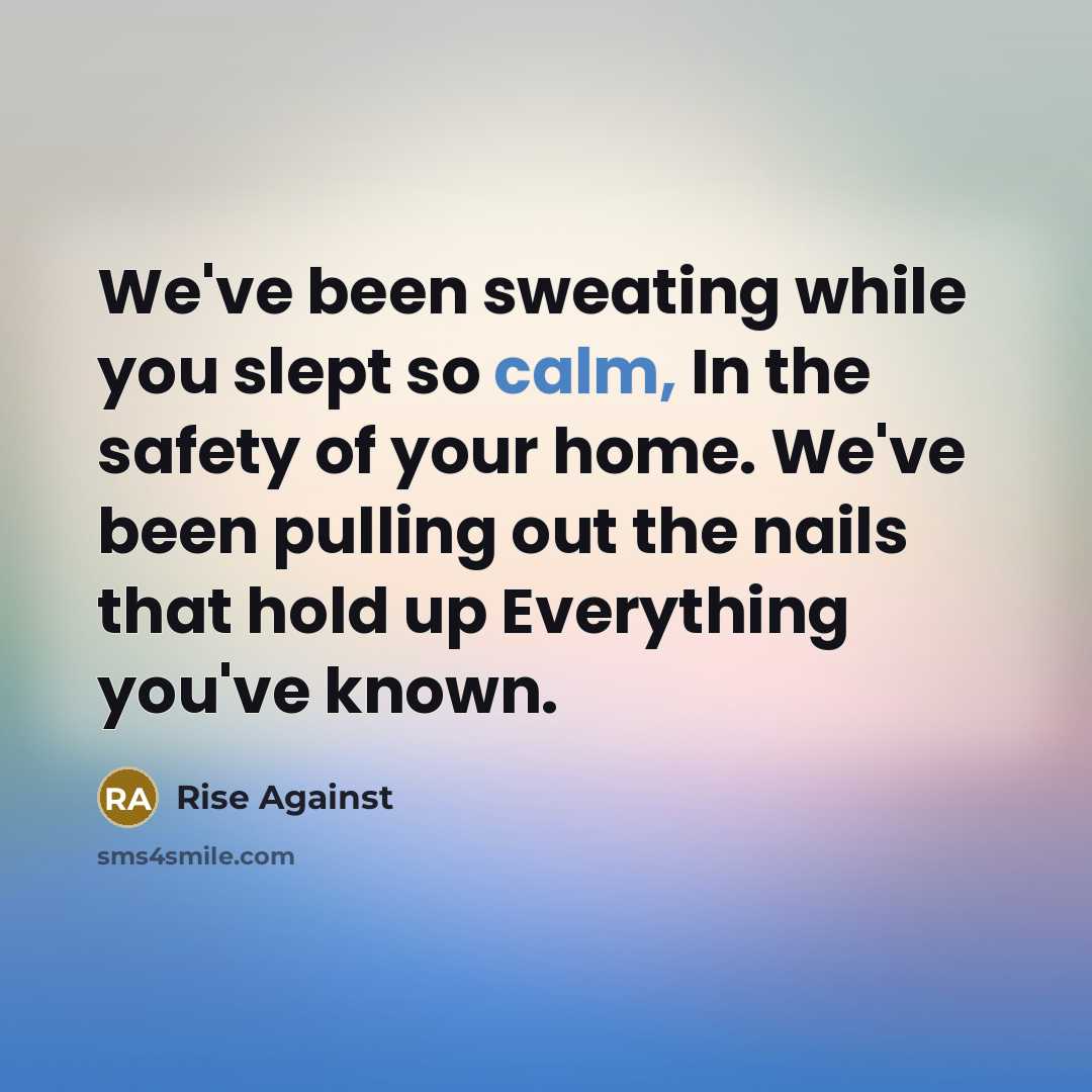 “We've been sweating while you slept so calm, In the…” quote by Rise Against