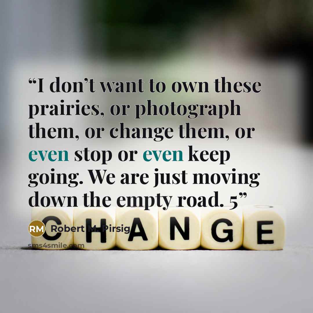 “I don’t want to own these prairies, or photograph them, or change them, or even stop or even keep going. We are just moving down the empty road. 5” quote by Robert M. Pirsig