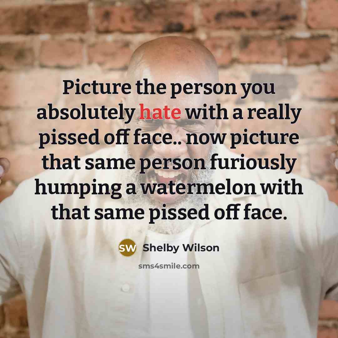 “Picture the person you absolutely hate with a really pissed off face.. now picture that same person furiously humping a watermelon with that same pissed off face.” quote by Shelby Wilson