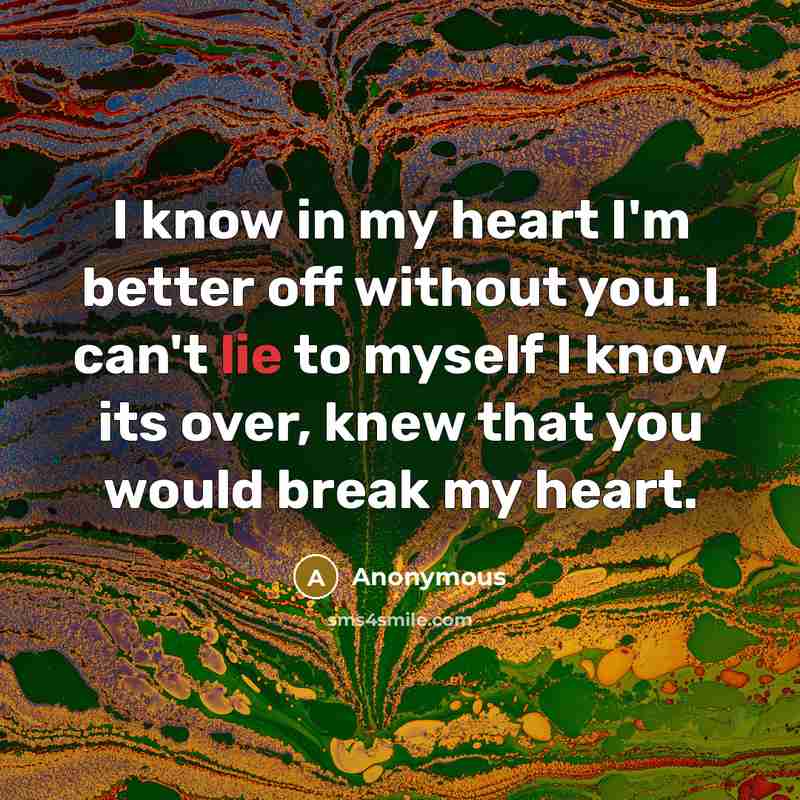 “I know in my heart I'm better off without you.…” quote by Anonymous