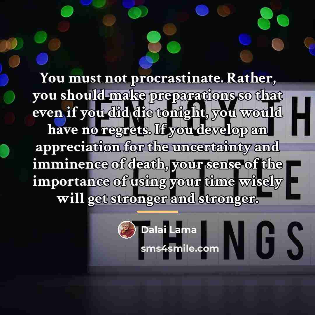 “You must not procrastinate. Rather, you should make preparations so…” quote by Dalai Lama