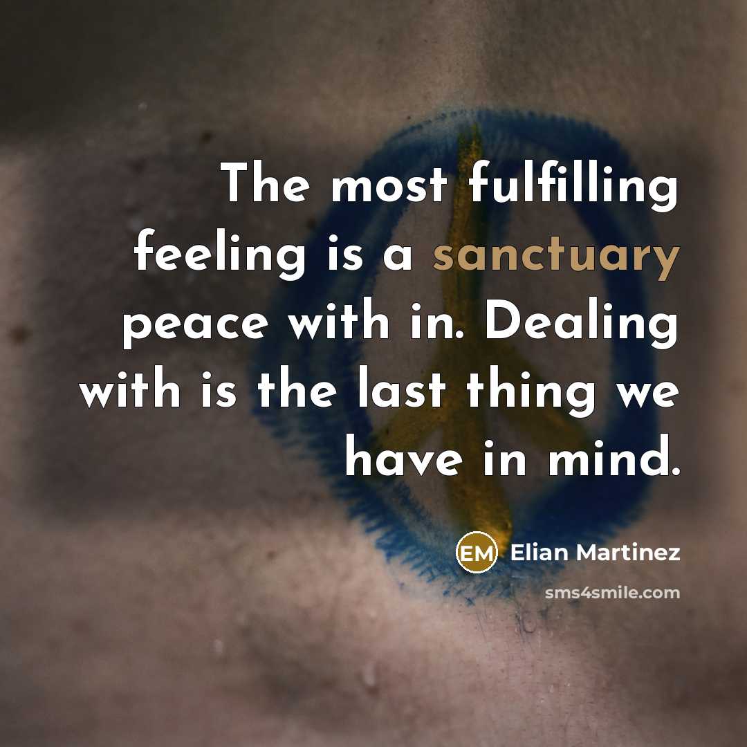 “The most fulfilling feeling is a sanctuary peace with in. Dealing with is the last thing we have in mind.” quote by Elian Martinez