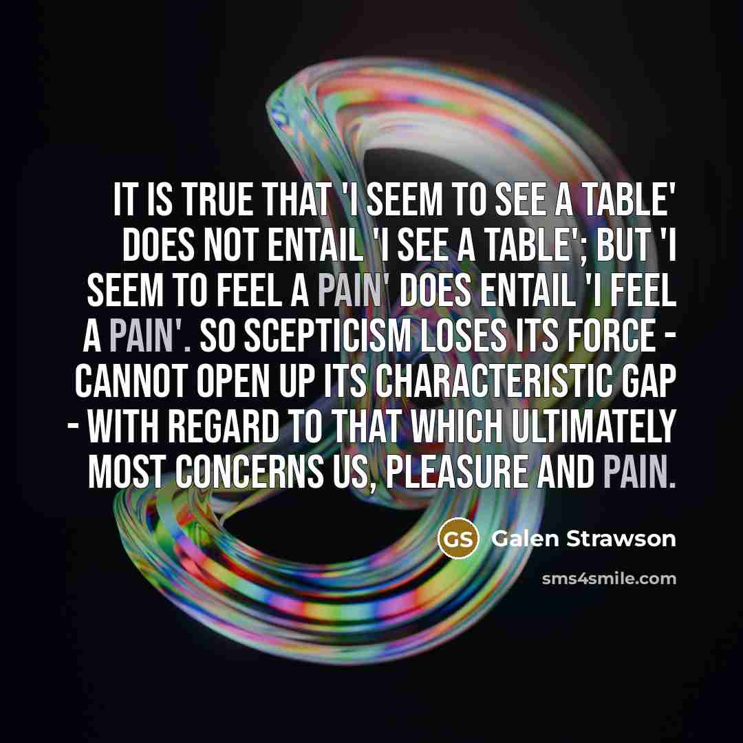 “It is true that 'I seem to see a table'…” quote by Galen Strawson