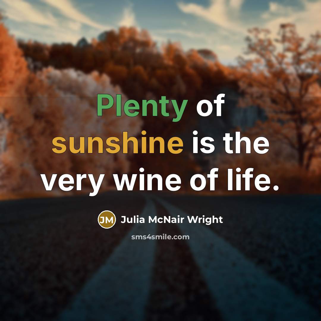 “Plenty of sunshine is the very wine of life.…” quote by Julia McNair Wright