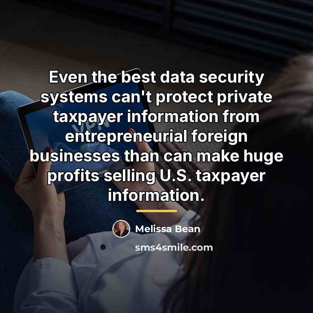 “Even the best data security systems can't protect private taxpayer…” quote by Melissa Bean