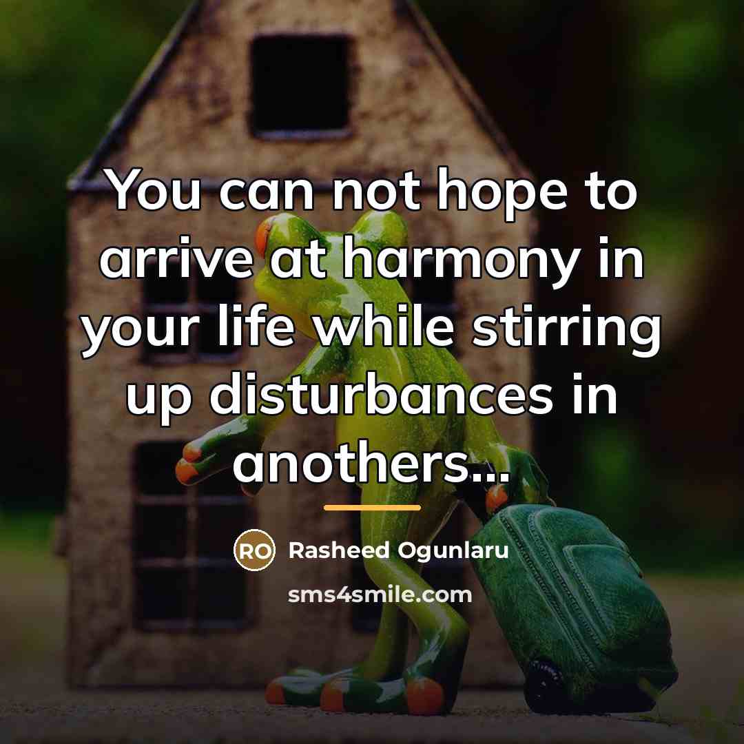 “You can not hope to arrive at harmony in your…” quote by Rasheed Ogunlaru