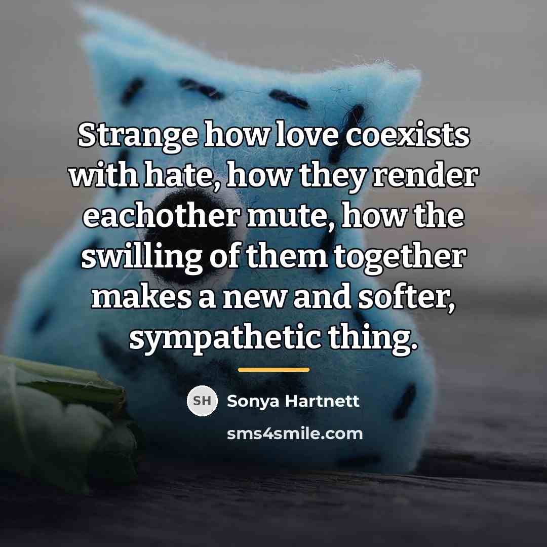 “Strange how love coexists with hate, how they render eachother…” quote by Sonya Hartnett