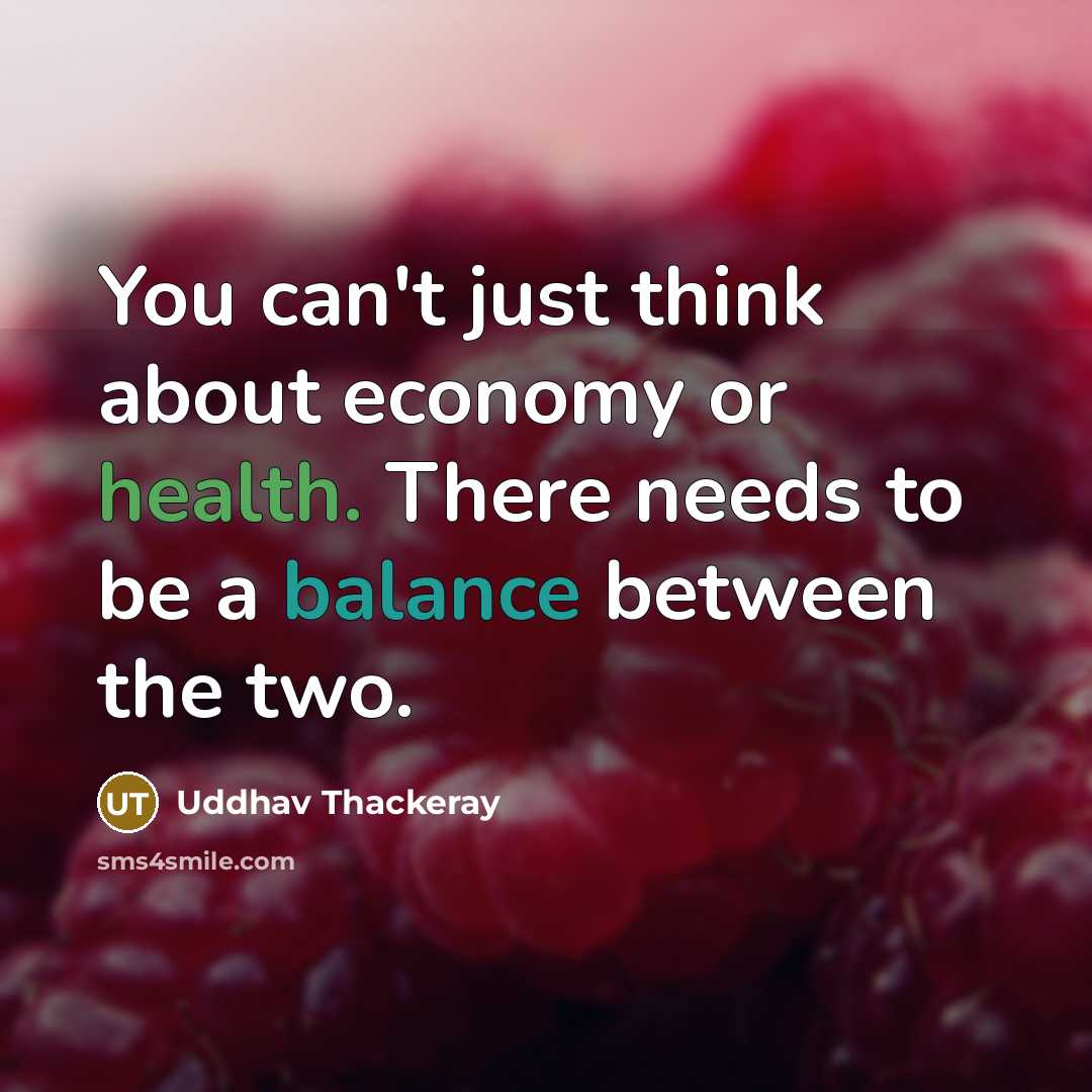 “You can't just think about economy or health. There needs…” quote by Uddhav Thackeray