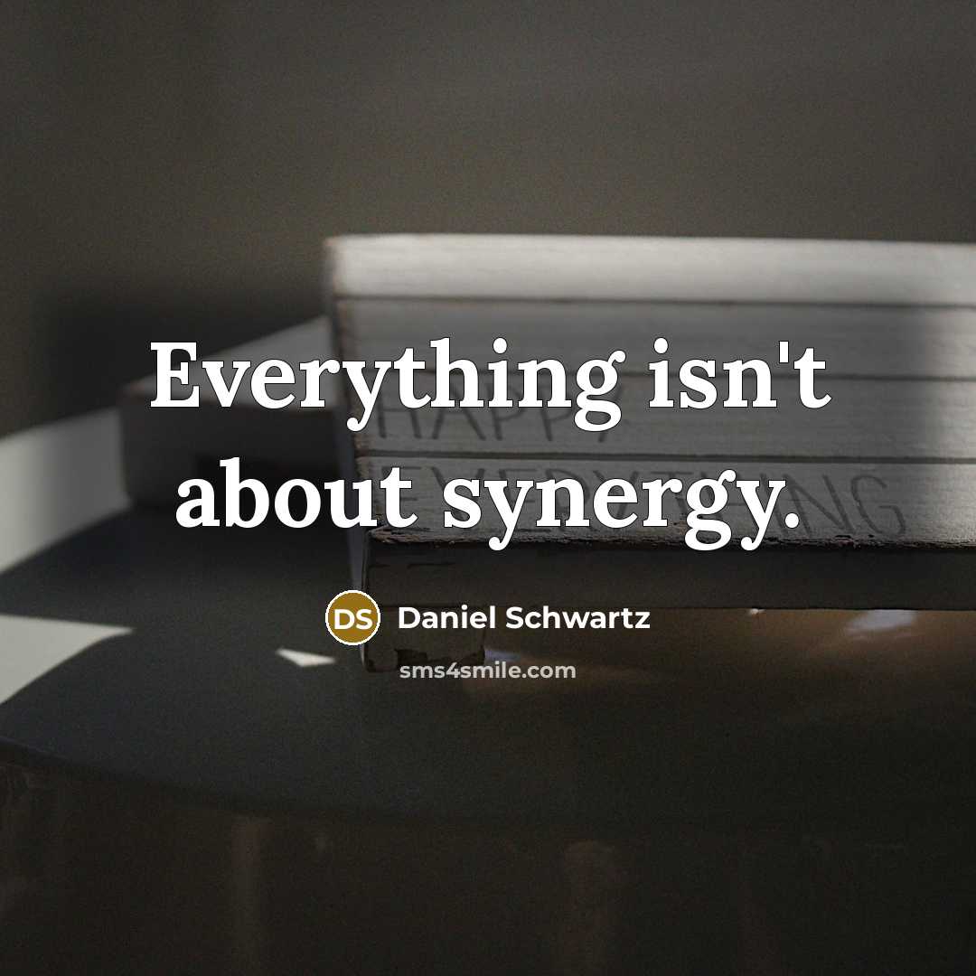 “Everything isn't about synergy.…” quote by Daniel Schwartz