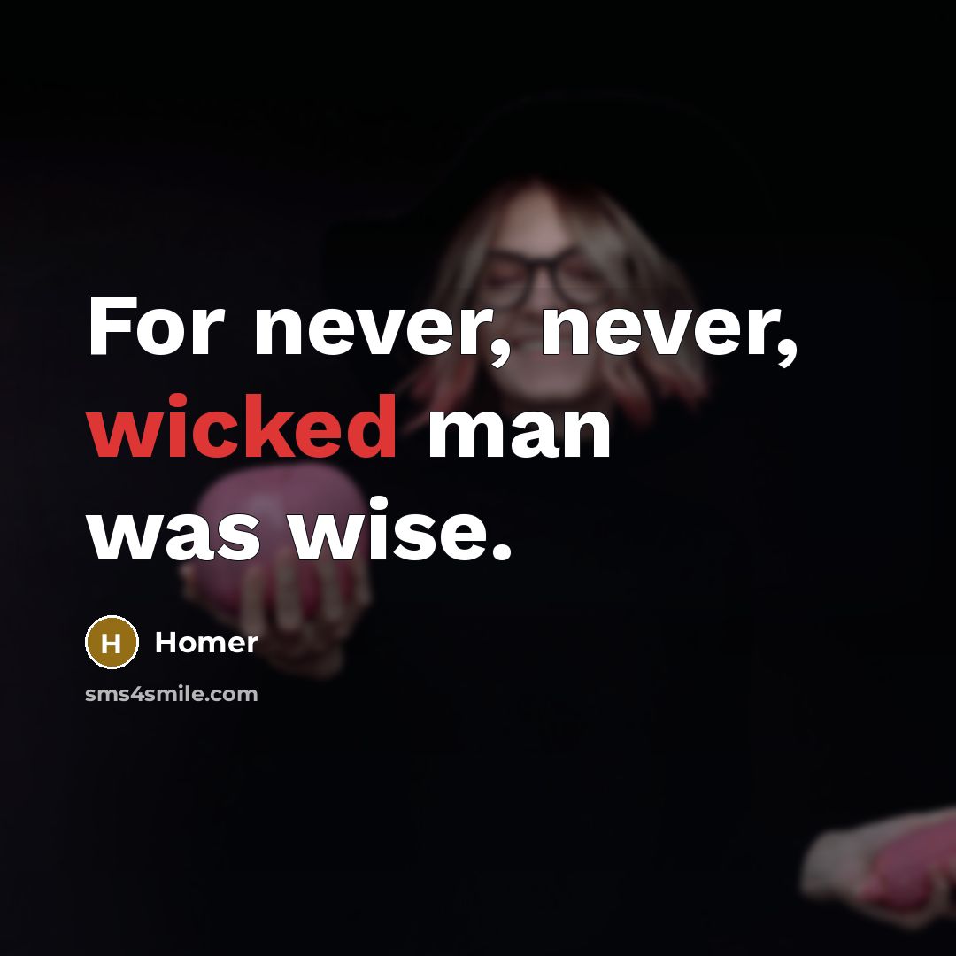 “For never, never, wicked man was wise.…” quote by Homer