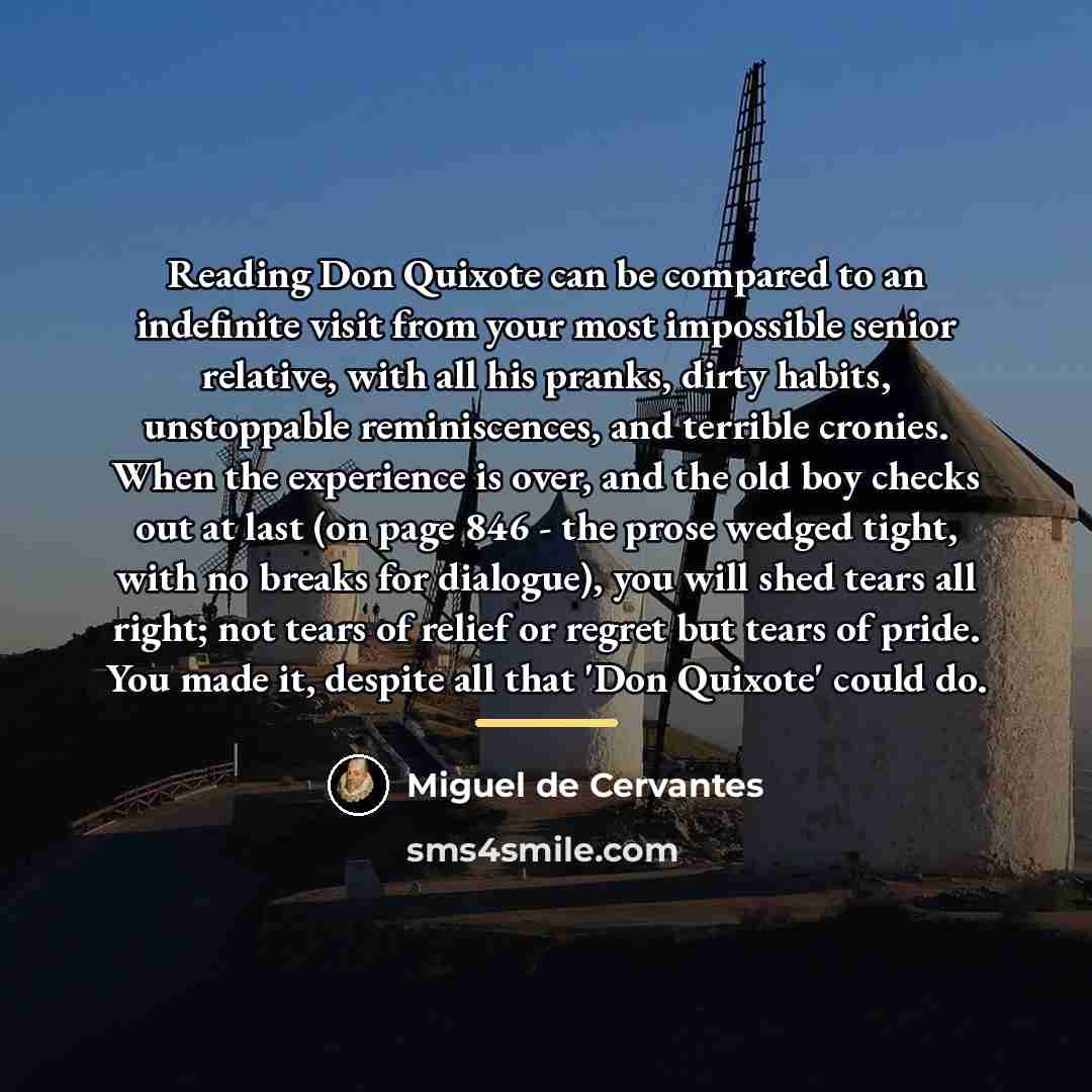 “Reading Don Quixote can be compared to an indefinite visit…” quote by Miguel de Cervantes