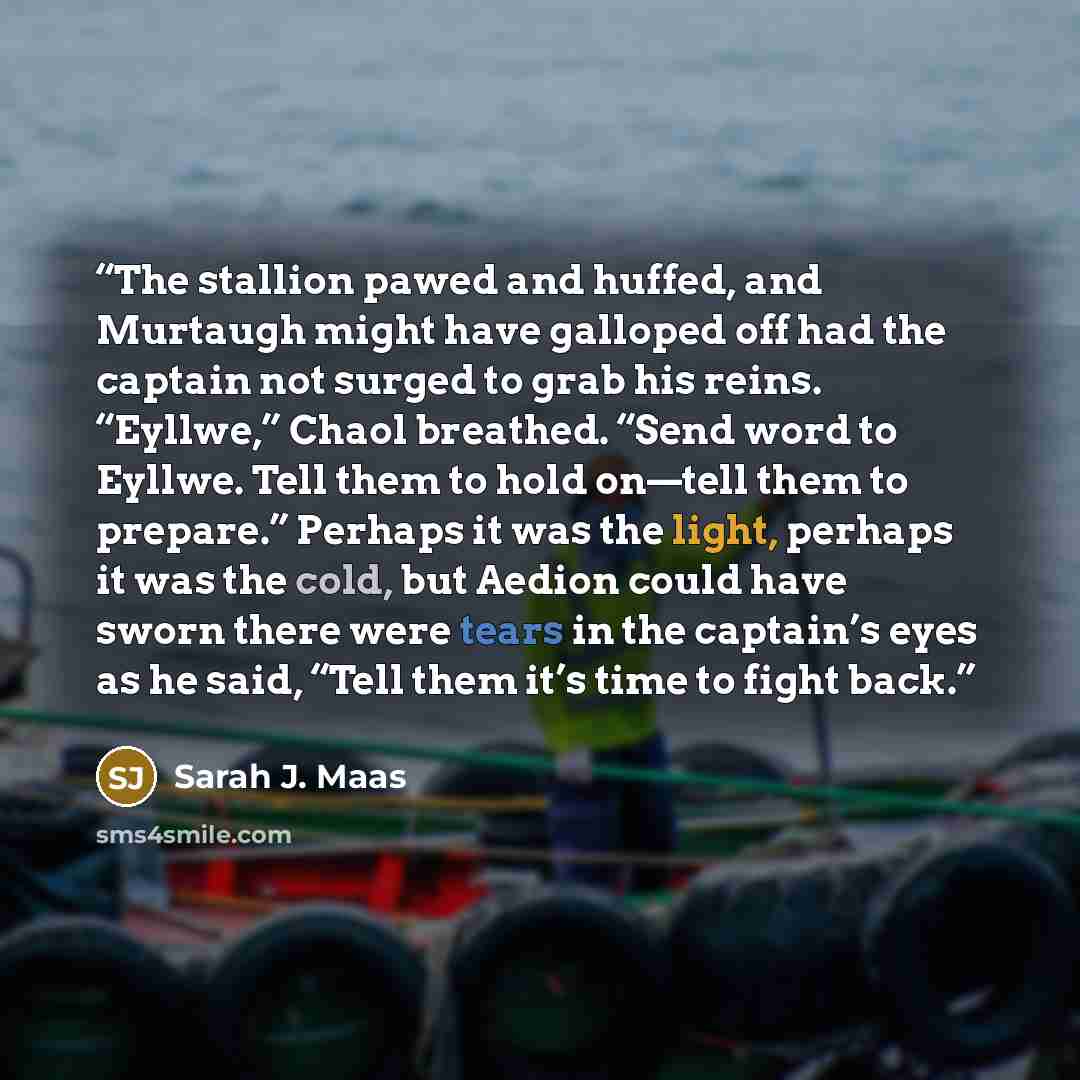 “The stallion pawed and huffed, and Murtaugh might have galloped off had the captain not surged to grab his reins. “Eyllwe,” Chaol breathed. “Send word to Eyllwe. Tell them to hold on—tell them to prepare.” Perhaps it was the light, perhaps it was the cold, but Aedion could have sworn there were…” quote by Sarah J. Maas