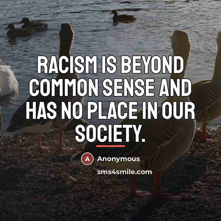 “Racism is beyond common sense and has no place in…” quote by Anonymous
