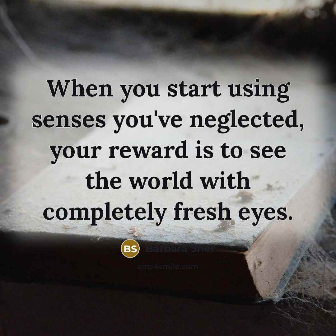 “When you start using senses you've neglected, your reward is…” quote by Barbara Sher