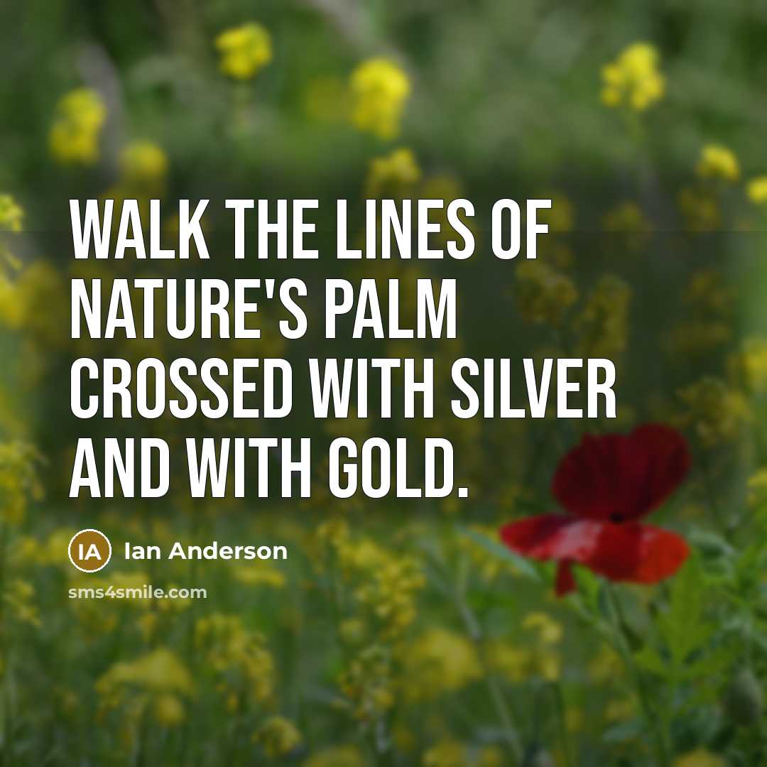 “Walk the lines of nature's palm crossed with silver and…” quote by Ian Anderson