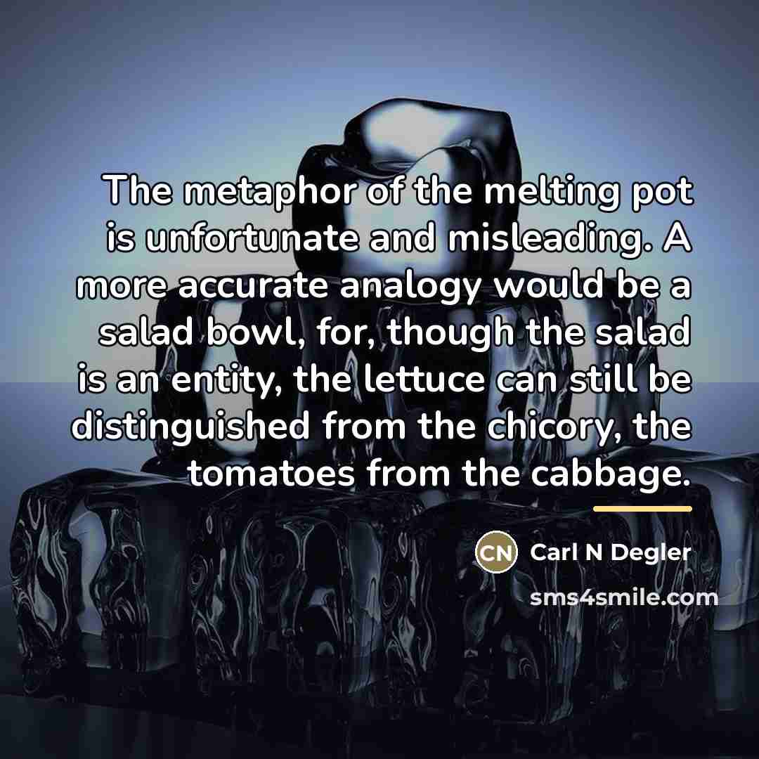 “The metaphor of the melting pot is unfortunate and misleading.…” quote by Carl N Degler